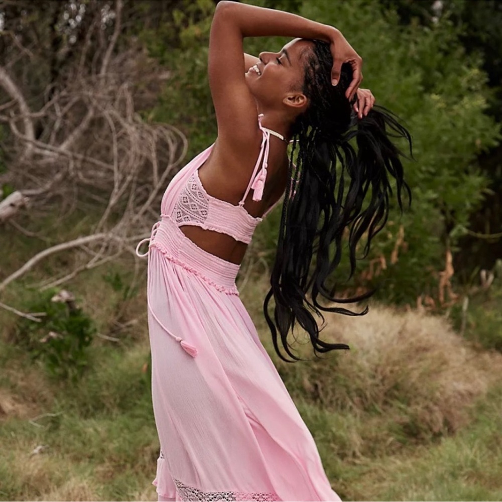 Free people santa maria maxi bohemian dress in pink size large - Picture 3 of 11